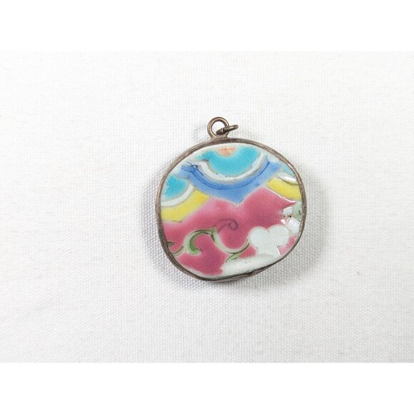 Vintage rainbow glazed clouds pottery shard pendant, Repurposed pottery piece - Picture 3 of 8